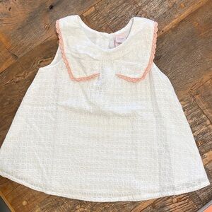 White Sleeveless Toddler Aline Top with Pink Trim